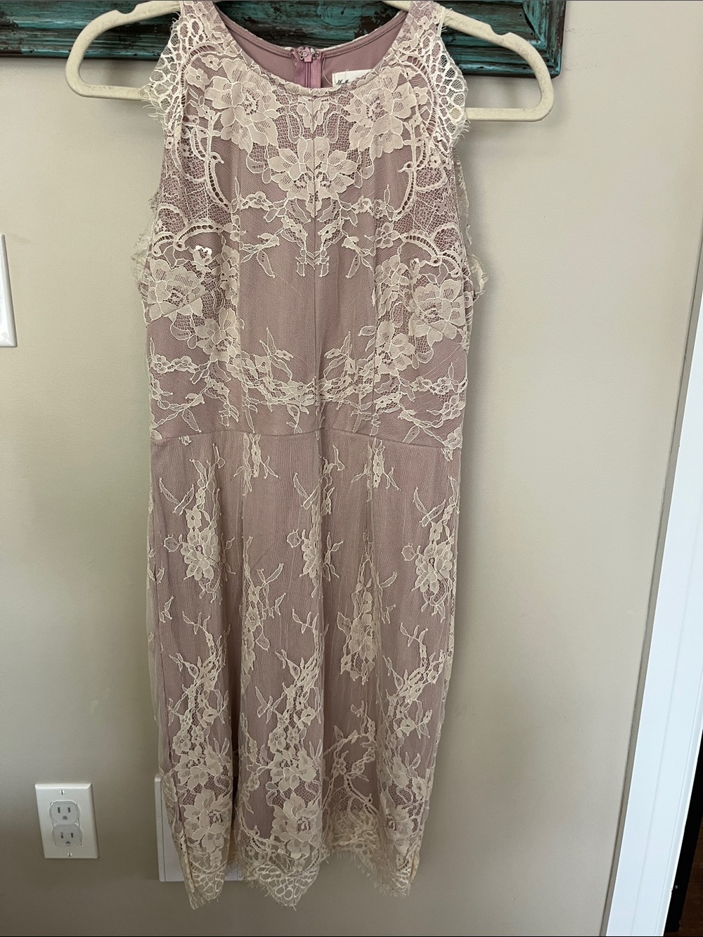 Sleeveless Lace Midi Dress in Dusty Pink with Cream Overlay